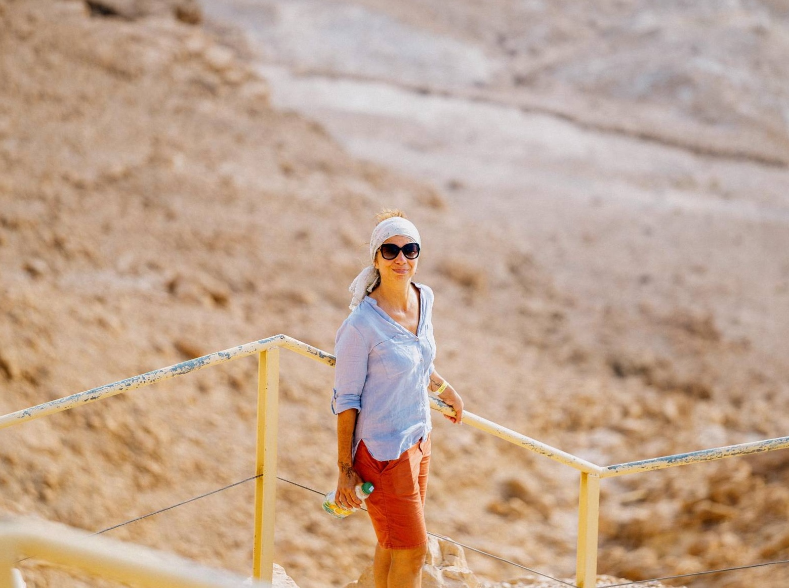 Woman hiking on Masada in Israel.